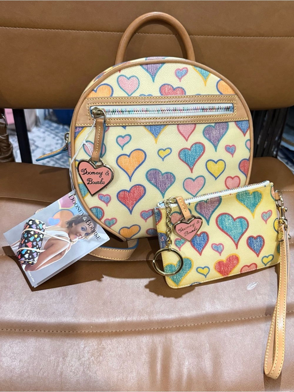 Dooney & Bourke Vintage Multicolor Heart Print Mini Backpack & Wristlet Set